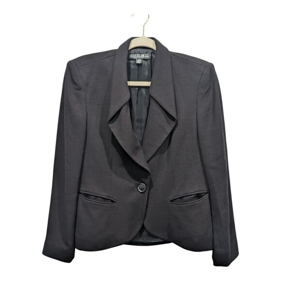 Lafayette 148 Black Wool Blend Ruffle Pleat Collar Office Blazer Jacket, 6P - Picture 1 of 7